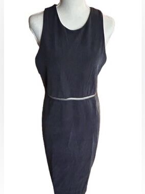 Super Soft KADA Charcoal Gray Black Dress Designer Sheer Illusion Midi Medium